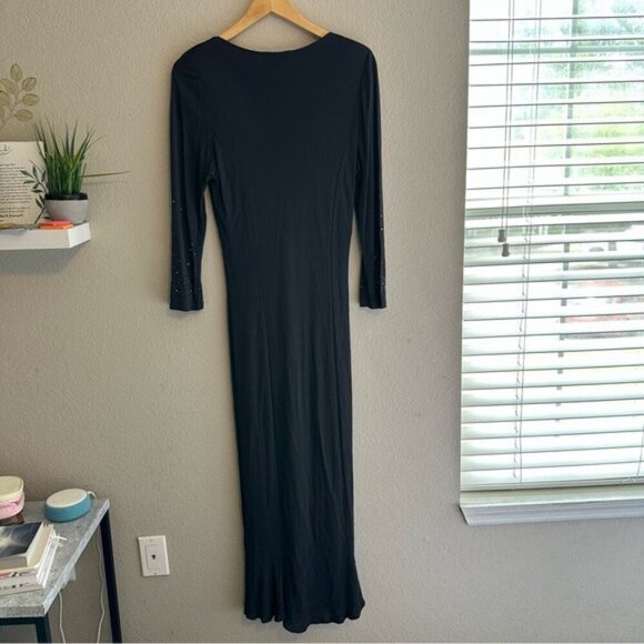 Elena Mirò Gray Studded Midi Dress Size 14 Evening Glam Long Sleeve Gown - Picture 9 of 12